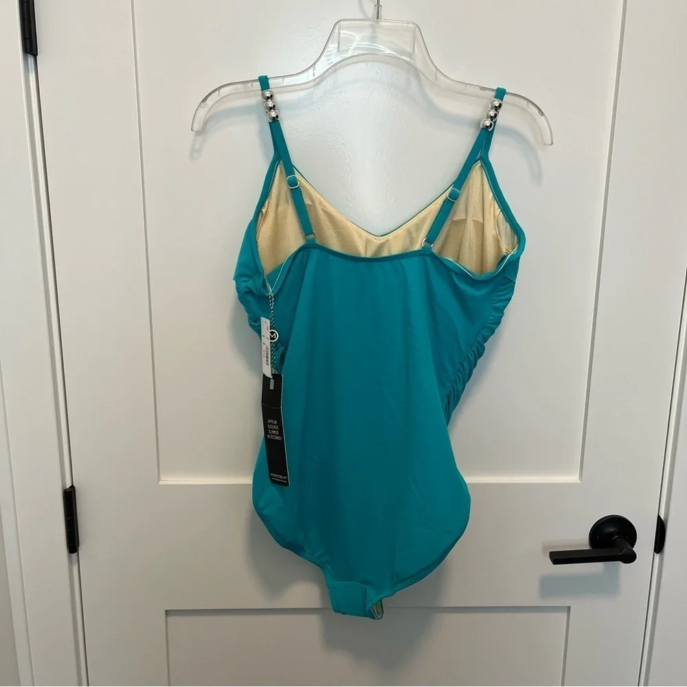 NWT Magicsuit Size 12 Blue Malibu Teal One Piece Swimsuit V-neck Underwire